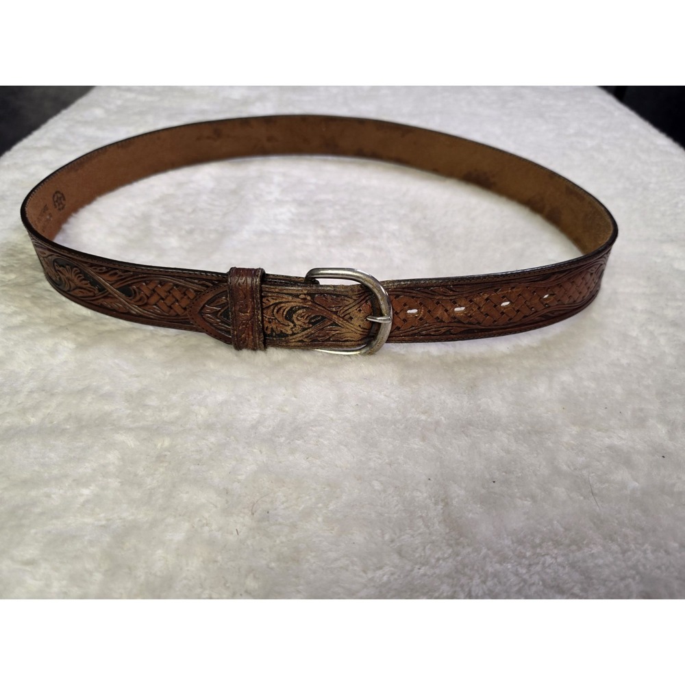 Silver Creek Collection Tooled Genuine Leather‎ Mens Belt Size 36 Made In USA...